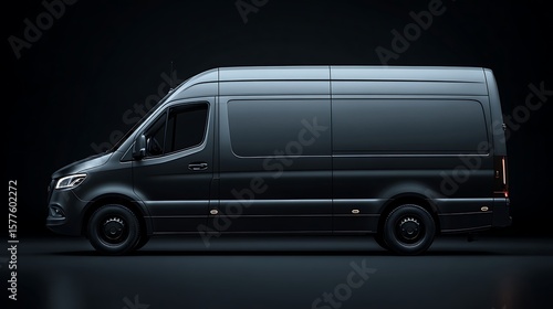 Black Van Side View on Dark Background