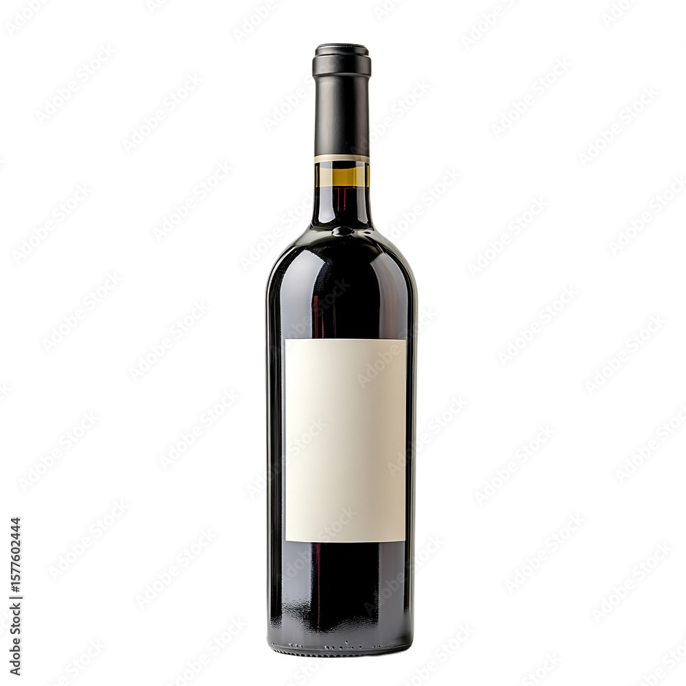 Fototapeta premium Front view of a Bordeaux-style wine bottle with a white blank label, studio shot, isolated on a white background
