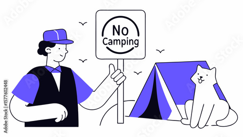 No Camping Area Sign with Tent Prohibited Symbol Vector Illustration