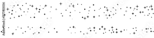 Sparklers and stars. Vector horizontal border with falling decoration elements.