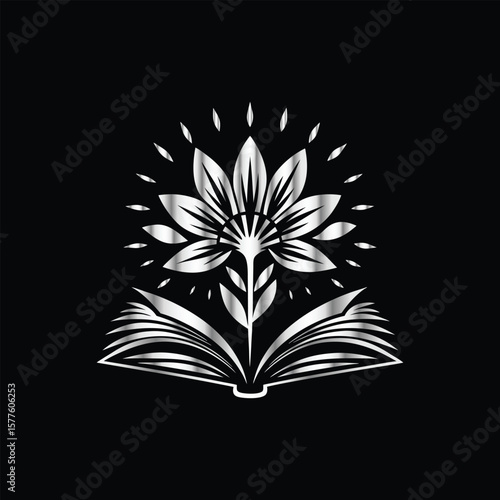 Torch of Leadership: Education & Knowledge Logo with Book and Laurel Wreath in Vector Design. Witchy Book Club Crew: Esoteric Celestial Magic Reading Vector Logo for Study Groups.