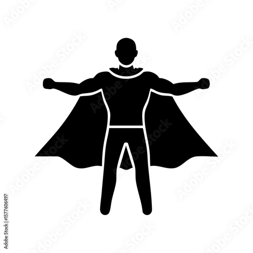 Superhero icon in black silhouette for logos, avatars, posters, and social media. Perfect for empowering branding and graphic design.