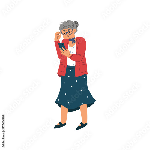 Elderly Woman with Mobile A Modern Vector Portrait
