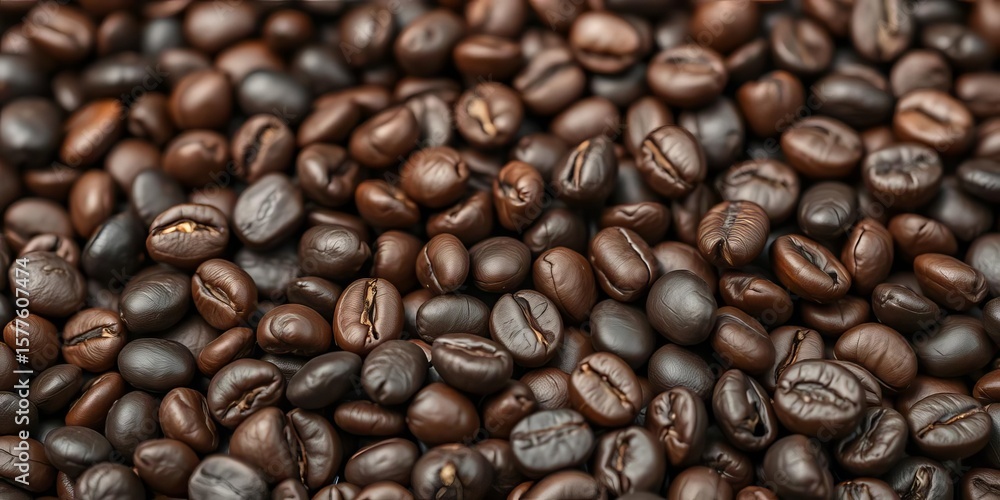 Fototapeta premium Dark roasted coffee beans, close-up, rich texture, arabica, texture