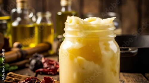 Celebrating National Beef Tallow Day: Golden Fryer Pot with Sizzling Tallow Against Rustic Kitchen Background