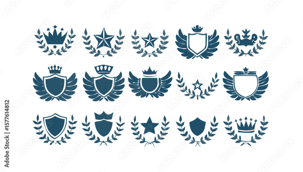 Fototapeta premium Collection of heraldic shields with crowns stars and laurel wreaths vector set