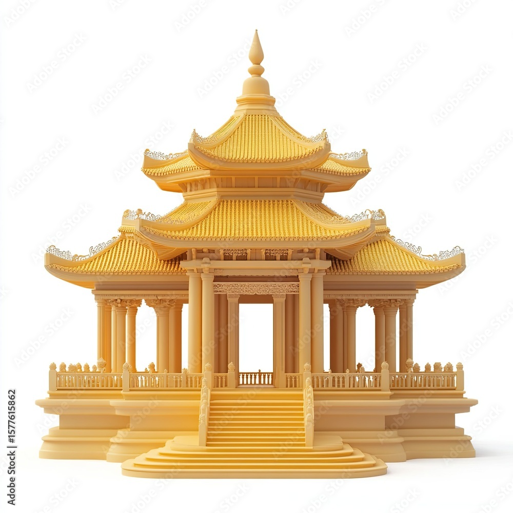 Obraz premium 3D front view illustration of Istana Kuning Indonesia monument isolated on a white transparent background.