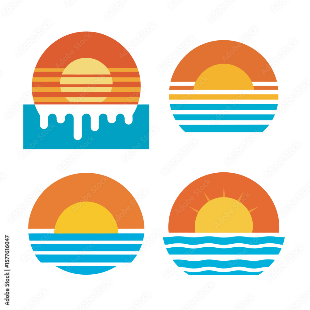 Fototapeta premium Retro with sun dipped in sea background 