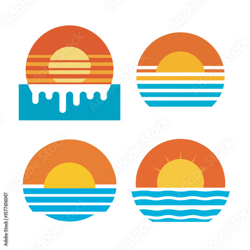 Retro with sun dipped in sea background 