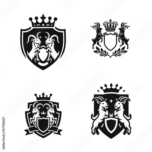 royal crest goat holding shield and crown, isolated on white background