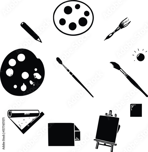 Black and white art supplies drawing vector illustration for artists and designers design element 100