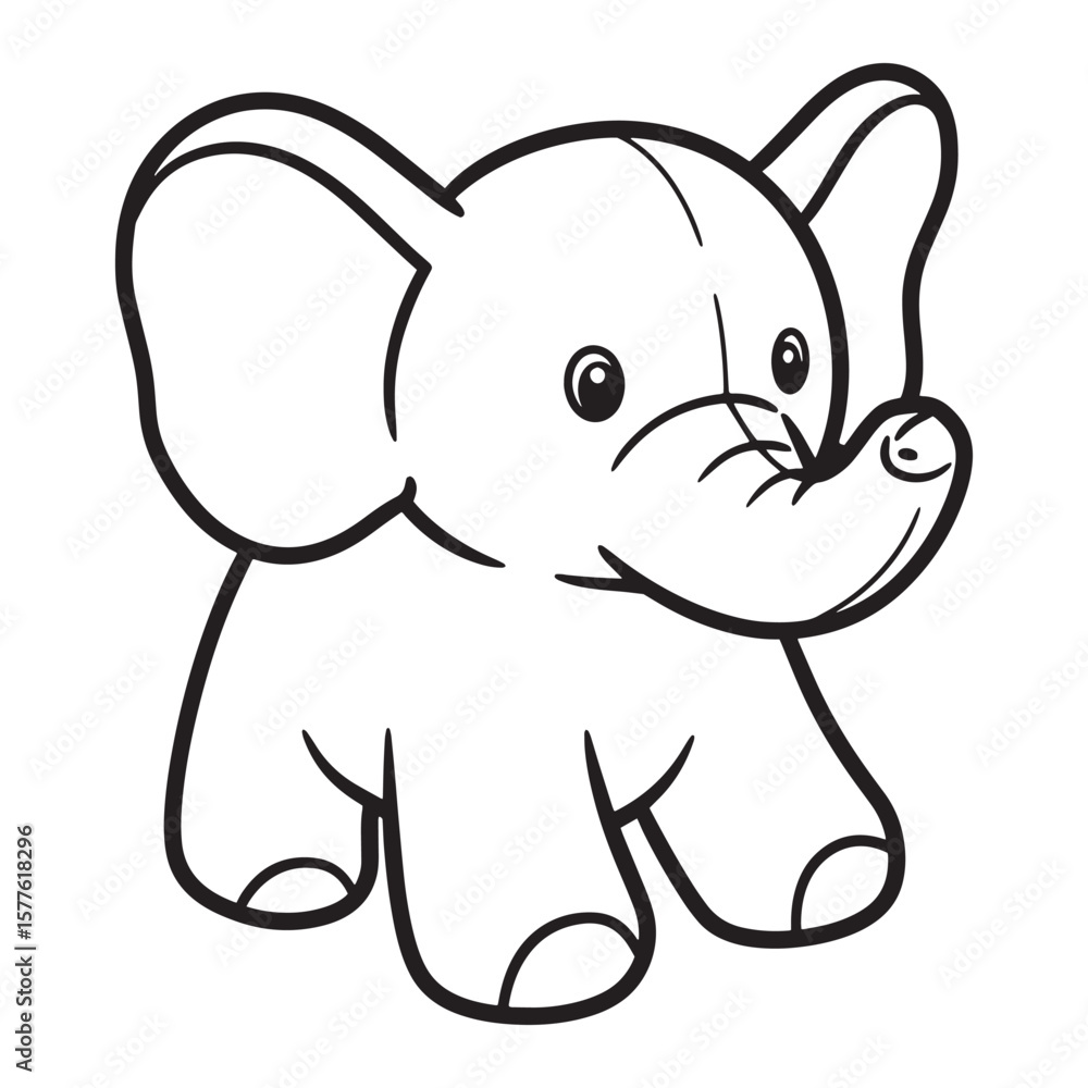Fototapeta premium Adorable cartoon elephant in simple black and white outline for coloring pages