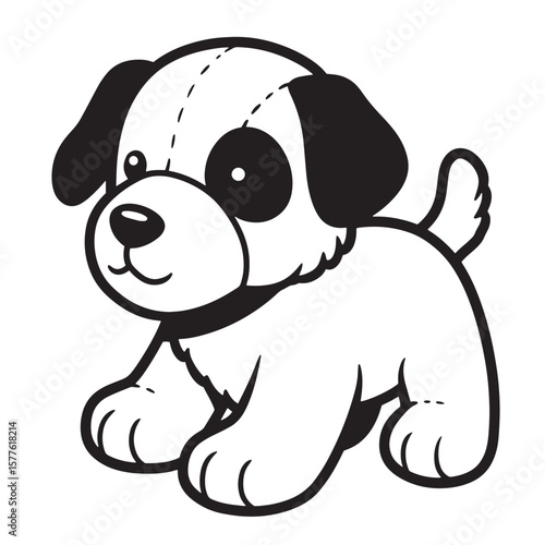 Adorable cartoon dog illustration in black and white ready for digital design and printing