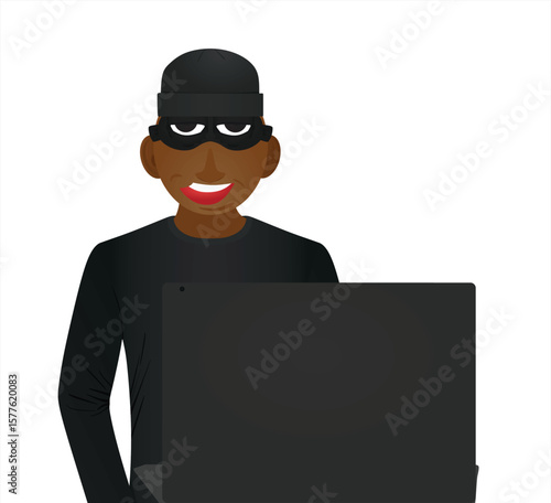 Hacker in black suit . vector illustration	
