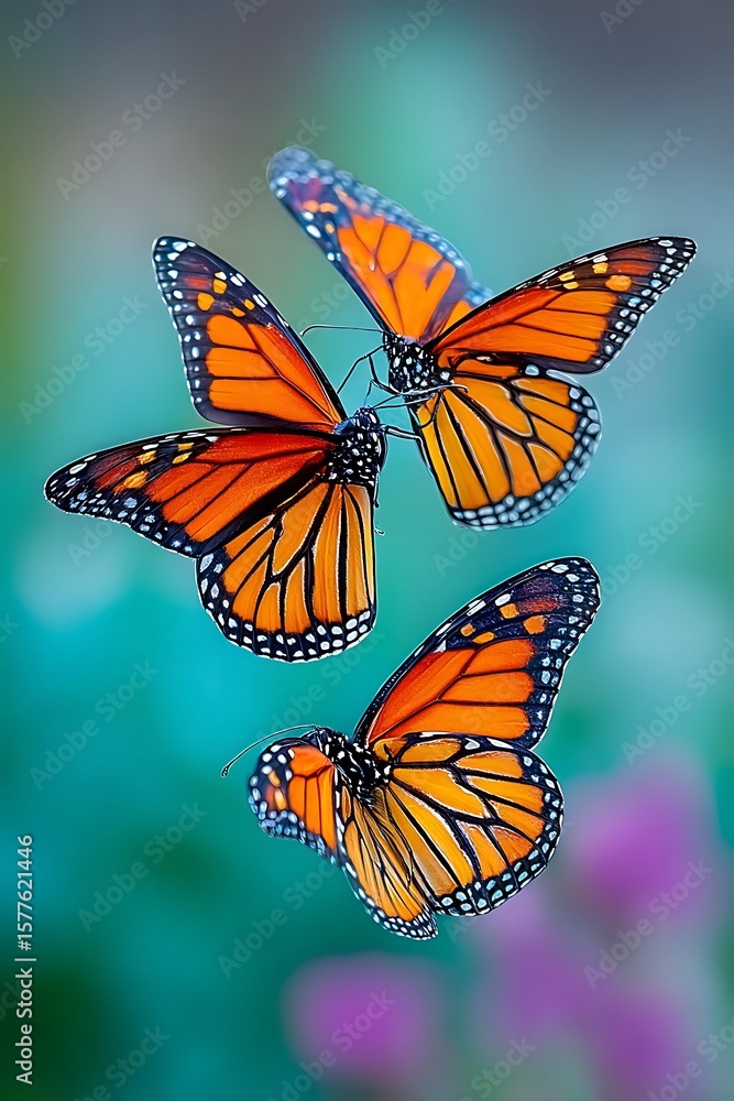 Fototapeta premium Monarch butterflies in flight (1)