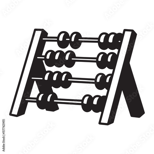 Black and white illustration of an abacus showcasing concepts of mathematics and education.