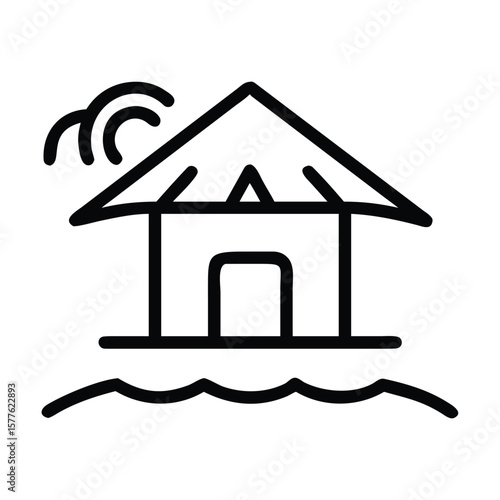 Tropical isle resort icon black line art vector logo