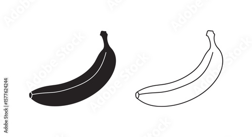 Illustration of two bananas, one filled in black and one outlined in black color