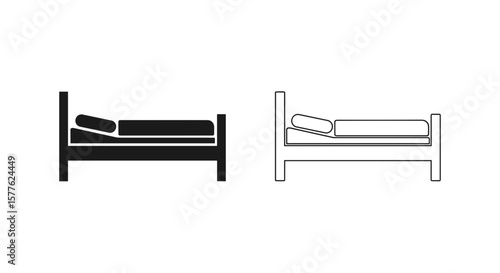 Illustration showing two beds side by side one filled in black and one in outline form.