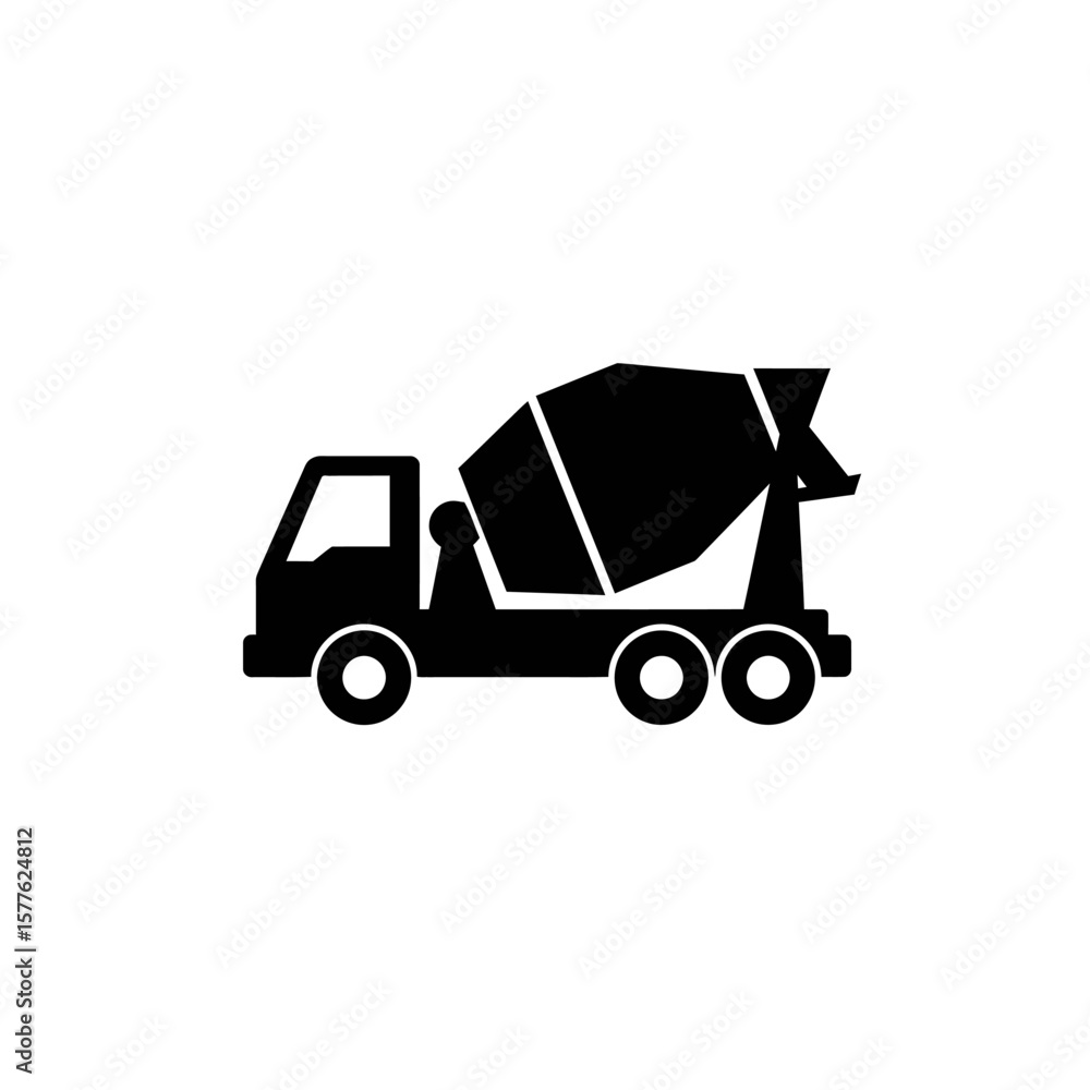 Fototapeta premium A black silhouette of a concrete mixer truck, a common vehicle used in construction and infrastructure development projects.