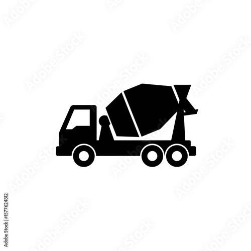 A black silhouette of a concrete mixer truck, a common vehicle used in construction and infrastructure development projects.