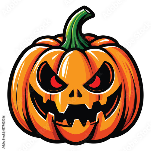 Spooky Season Icon A Vector Illustration of a Halloween Pumpkin with a Menacing Jack O Lantern Face Grinning Widely