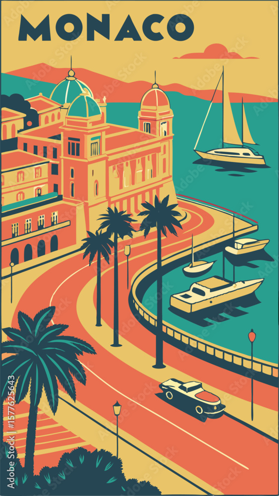 Obraz premium Monaco Moments - A Vintage Cruise Along Riviera Grace