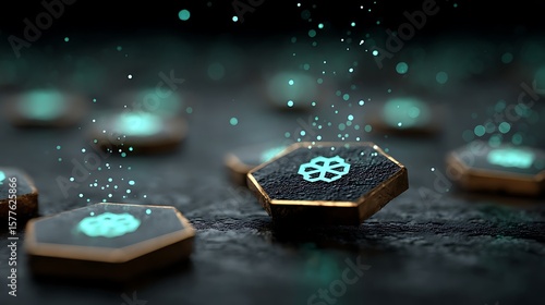 Hexagonal tokens glowing with digital energy image