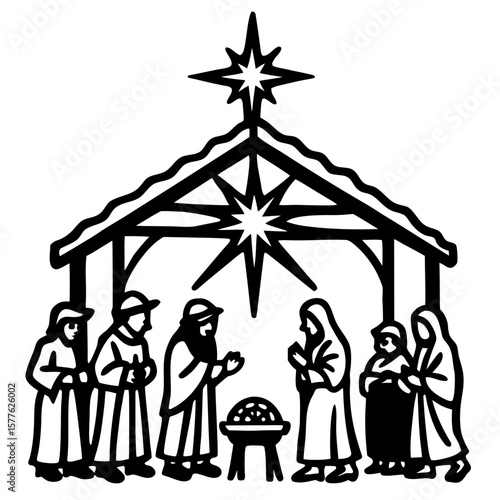 A beautifully detailed nativity set, with hand-painted figurines and a glowing star above