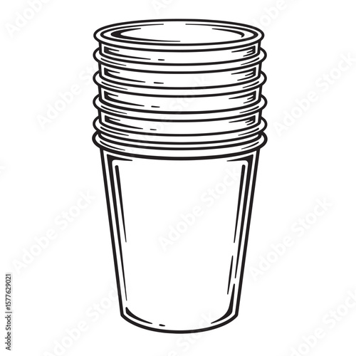 Stacked disposable coffee cups black and white illustration suitable for various design applications