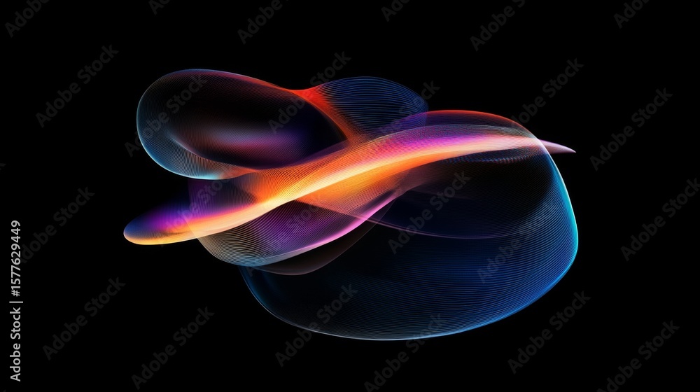 Fototapeta premium Iridescent Pulse, a vibrant, abstract shape radiating color in a darkened environment, evoking a sense of movement and energy.