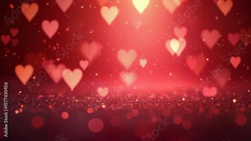 A shimmering romantic background filled with floating hearts in various shades of red and pink. Saint Valentine, Love concept