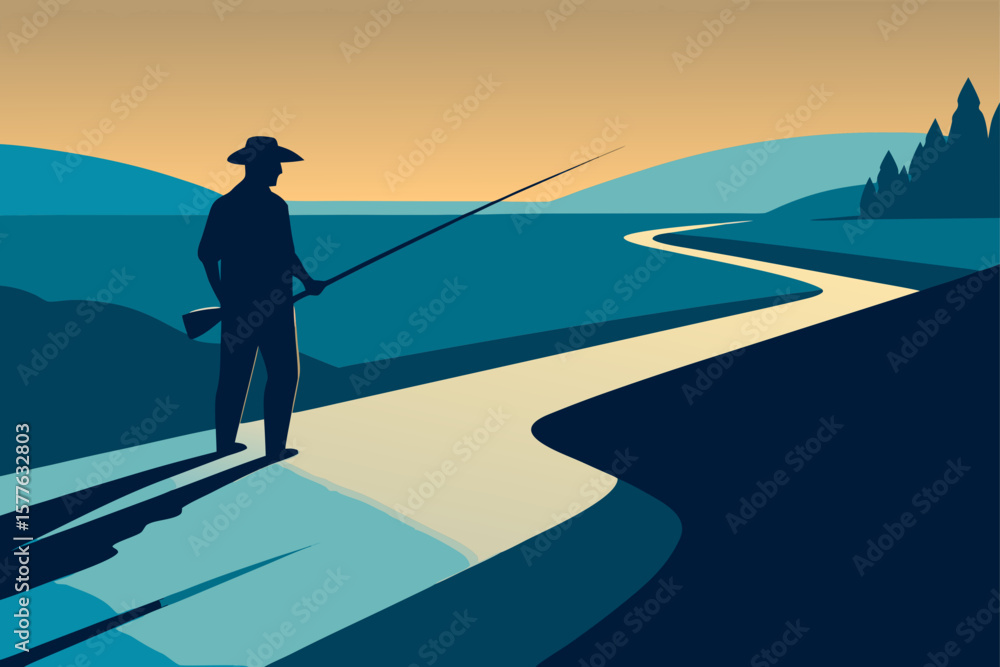 Obraz premium man fishing on the beach