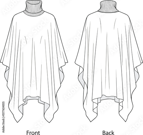 Minimalist Turtleneck Poncho: Elegant and Versatile Fashion Illustration