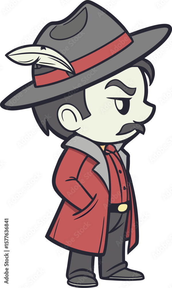 Cartoon man in fedora and trench coat feather Cartoon man in fedora and trench coat feather