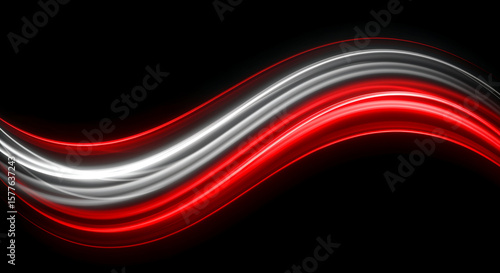 Abstract red and silver metallic wave design on black background