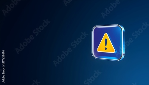 Free Download A 3D rendered, glossy, blue, warning sign icon with a yellow triangle. - GFXLoad