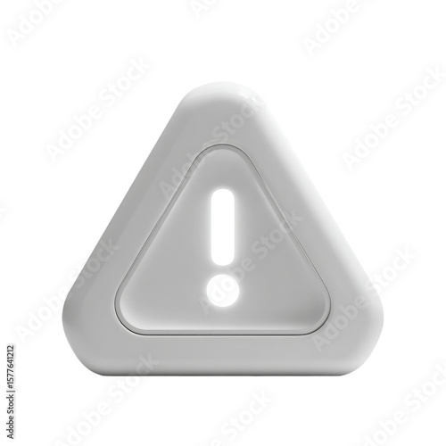 3d icon of a white triangular warning sign with a glowing exclamation mark isolated on transparent background isolated on transparent background