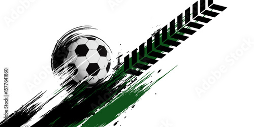 Illustration of a soccer ball with watercolor splashes and grunge scratches. Vector element for your design