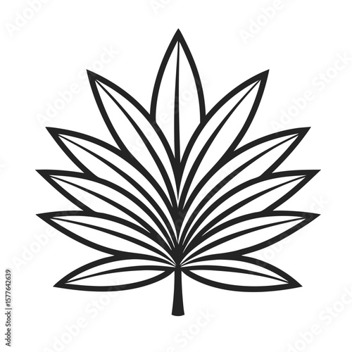 Stylized black and white outline of a cannabis leaf with radiating lines