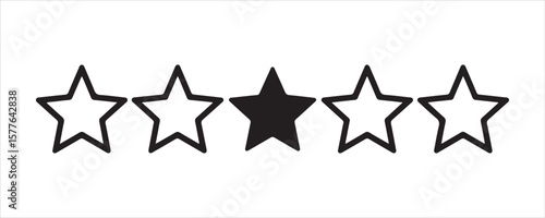 One Star Rating Icon – Black Filled Middle Star on White Background
