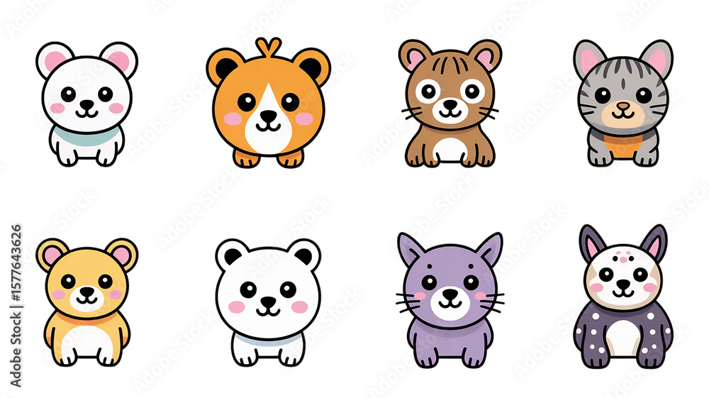 Collection of cute cartoon animals isolated on transparent background Collection of cute cartoon animals isolated on transparent background