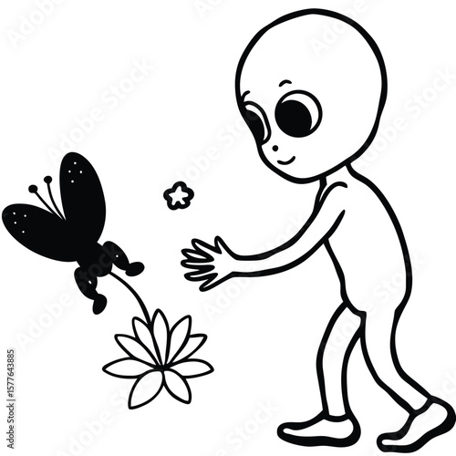 Enchanted Child and Butterfly A Gentle Silhouette Illustration