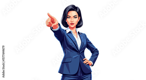 Confident Businesswoman Pointing Leadership, Direction, and Professional Illustration