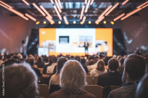 Wallpaper Mural Attendees watching presentation at modern illuminated conference hall event Torontodigital.ca
