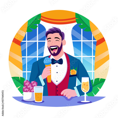 A flat style illustration showing groom speech