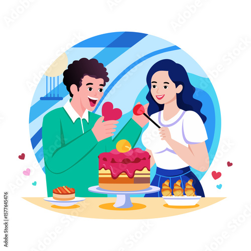 A flat style illustration showing cake decorating