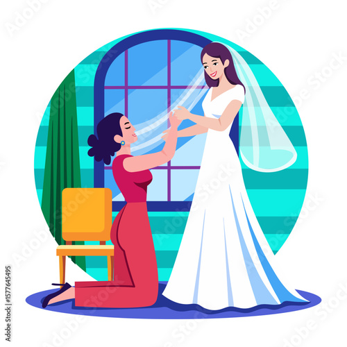 A flat style illustration showing bridesmaid