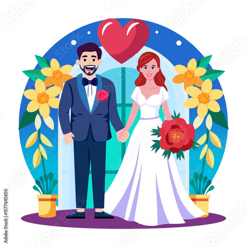 A flat style illustration showing married couple
