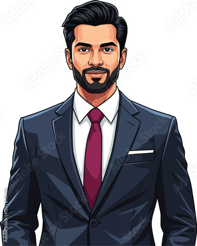 Confident Business Professional in Suit Illustration Style and Leadership depiction